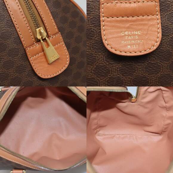 CELINE Macadam Canvas Hand Bag Pvc Leather Brown Gold - Picture 11 of 12